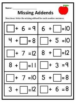 mathematics worksheets 1st Grade Worksheets Free Printables, Missing Addends, Missing Addend, Free Printable Math Worksheets, First Grade Math Worksheets, Math Sheets, Addition And Subtraction Worksheets, First Grade Worksheets, 2nd Grade Math Worksheets