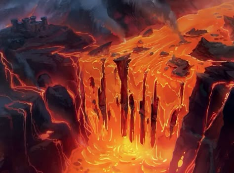 The Breach was a narrow cliff that connected the two sides of The Border behind a lavafall. The Breach was first discovered by humans, and Katolis established two fortresses there: one on its western end in Katolis itself and another on its eastern end in Xadia. Humans used the Breach to travel secretly into Xadia for some time. Prince Concept Art, Laurance Zvahl, Dark Magic Spells, Waterfall Drawing, Code Lyoko, Procreate Tips, Magical Tree, Molten Lava, The Dragon Prince