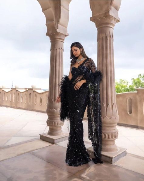 Elevate your style with this stunning 🌟 Designer Bollywood Blockbuster Saree in timeless black color 🖤. Perfect for weddings, parties, and special occasions. Discover the latest trends in ethnic fashion! 💃✨ #BollywoodSaree #DesignerSaree #EthnicFashion #BlackSaree #IndianFashion #PartyWearSaree Heavy Net Saree, Black Indian Wedding, Cocktail Saree, Sabyasachi Saree, Saree Heavy, Sabyasachi Sarees, Black Lover, Sarees For Girls, Indian Bridal Sarees