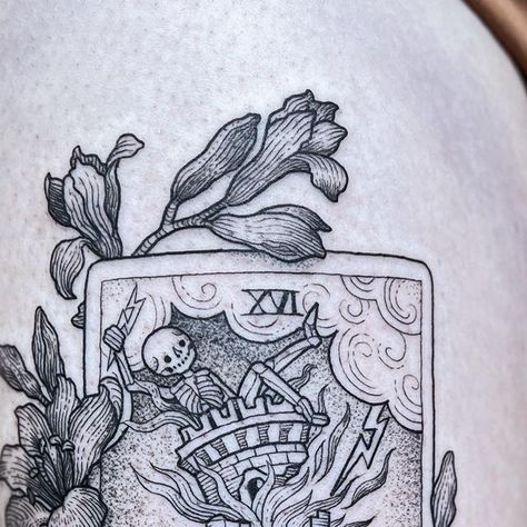 Tower Tarot Card Tattoo, The Tower Tarot Tattoo, Tower Tarot Tattoo, Tower Tarot Card, The Tower Tarot Card, The Tower Tarot, Tarot Tattoo, Tarot Card Tattoo, Card Tattoo