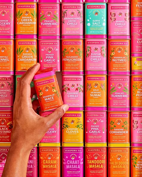 Diaspora Co. Spices (@diasporaco) • Instagram photos and videos Flamingo Estate, Spices Packaging, Lip Balm Labels, Organic Snacks, Food Packaging Design, Packaging Labels Design, Tea Packaging, Indian Spices, Design Research