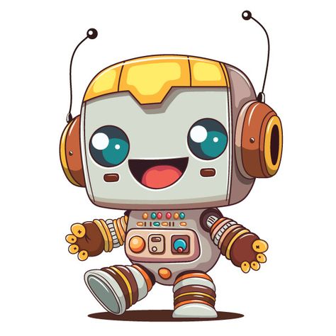 Cheerful cartoon robot. ,  on ArtStation at https://www.artstation.com/artwork/490Qdl Robot Cartoon Illustrations, Character Art Design, Robot Inspiration, Robot Png, Robot Picture, Robot Cartoon, Colorful Illustration, T Shirt Png, Robot Design