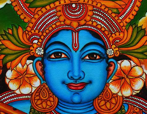 Krishna Kerala Mural Radha Krishna Kerala Mural Painting, Kerala Mural Designs, Kerela Murals Paintings Easy, Mural Painting Kerala Krishna, Mural Art Design Paintings, Kerala Mural Art Krishna, Mural Art Krishna, Radha Krishna Mural Painting, Kerela Murals Paintings