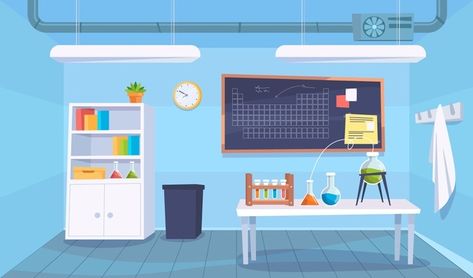 Cartoon Laboratory, Steam Science Projects, Laboratory Background, Chalkboard Wallpaper, Science Doodles, Cartoon Building, Science Room, Room Illustration, Kid Pics