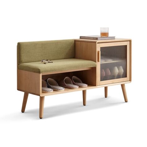 Corrigan Studio® Arjunan 100% Polyester Upholstered Storage Bench | Wayfair Shoe Storage Bench With Cushion, Shoe Rack With Seat, Wooden Shoe Storage, Shoe Bench Entryway, Storage Bench With Cushion, Shoe Storage Bench, Solid Wood Benches, Entryway Shoe, Upholstered Storage Bench