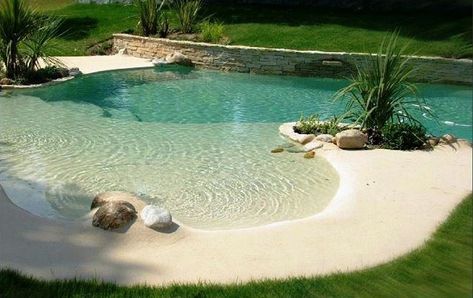 Zero Entry Pool, Kleiner Pool Design, Pools Design, Beach Entry Pool, Private Backyard, Pool Landscape Design, Backyard Beach, Small Pool Design, Natural Swimming Pools