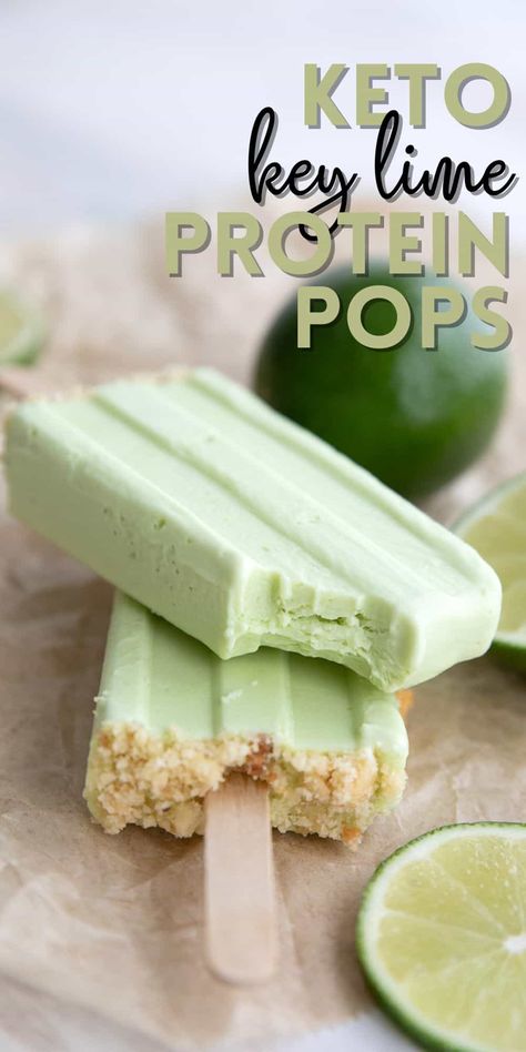 Creamy, rich Protein Popsicles with all the tangy-sweetness of Key Lime Pie! This high protein treat has all the flavor you crave with less than 5g of carbs. Prune Popsicles, Low Carb Key Lime Pie, Keto Lime Recipes, Keto Popsicle Recipes, High Protein Popsicles, Sugar Free Fudge Pops, Key Lime Dessert Recipes, Key Lime Pie Smoothie, Key Lime Dessert