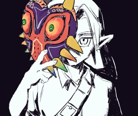 Majoras Mask Art, Link Zelda Art, Zelda Drawing, Zelda Tattoo, Mask Drawing, Majoras Mask, Link Zelda, Nintendo Art, Zelda Art