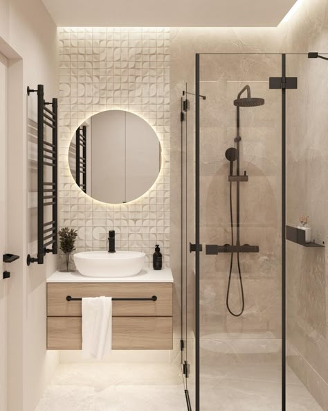 Sharing Bathroom Ideas, Kupaonice Moderne, Small Shower Bathroom, Little Bathroom Ideas, Bathroom Apartment Ideas, Stylish Bathroom Ideas, Bathroom Interior Modern, Small Bathroom Styles, Bathroom Inspo Interior Design