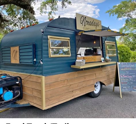 Food Trailer Diy, Camper Converted To Food Truck, Food Truck Camper, Beverage Trailer Ideas, Food Caravan, Coffee Trailer Wrap Ideas, Caravan Food Truck Interior, Camper Food Truck, Diy Food Trailer