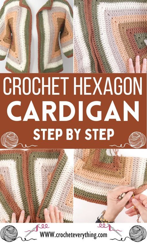 Crochet Hexagon Cardigan Beginner Crochet Sweater, Crochet Cardigan Free Pattern, Crochet A Cardigan, Hexagon Crochet Pattern, Cardigan Tutorial, Cardigan Free Pattern, Hexagon Cardigan, Crochet Cardigan Free, Hexagonal Pattern