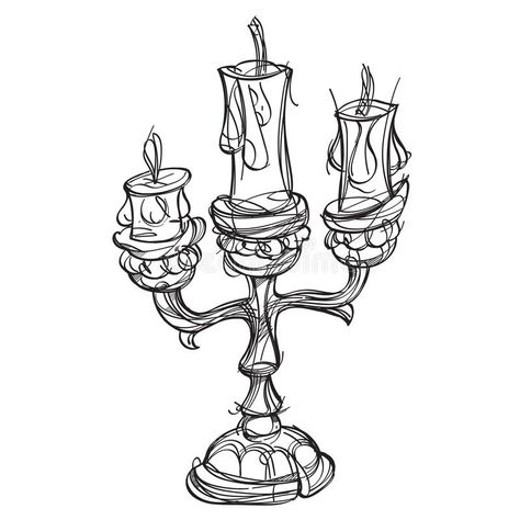 Candlestick on three candles. Vintage household items. Cartoon drawing for gaming mobile applications. Illustration for. Coloring royalty free illustration Scenic Design Sketch, Coloring Illustration, Metal Drawing, Candle Drawing, Candles Vintage, Icon Game, Candle Tattoo, Reference Items, Gcse Art Sketchbook