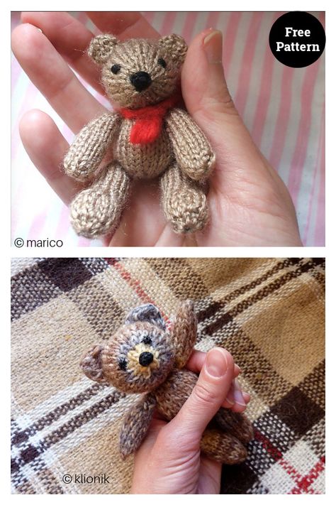 Tiny Knitted Teddy Bear Free Pattern, Knitting Patterns Free Toys Animals, Keychain Knitting Pattern, Tiny Knitted Dolls Free Patterns, Mini Bear Amigurumi Free Pattern, Knitting Patterns Free Stuffed Animals, Tiny Bear Pattern, Small Knitted Animals, Mini Knitted Animals