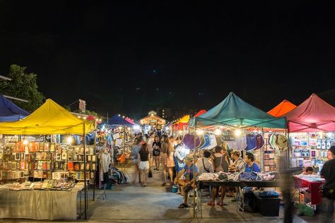 Bangkok's 7 coolest night markets | SG Magazine Online Night Bazaar Market, Thai Night Market, Thailand Night Market, Thailand Drawing, Time Collage, Bangkok Market, Market Tent, Curry Food, Asia City