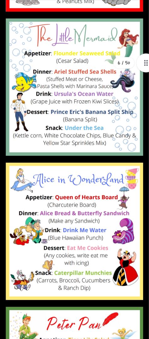 Disney Movies With Food, Disney Movie Theme Meals, Disney Themed Movie Night Snacks, Movie Themed Dinners Ideas, Movie Night Ideas Disney, Disney Food Recipes Dinner, Themed Nights For Dinner, Disney Food From Movies Recipes For, Disney Movie Inspired Meals