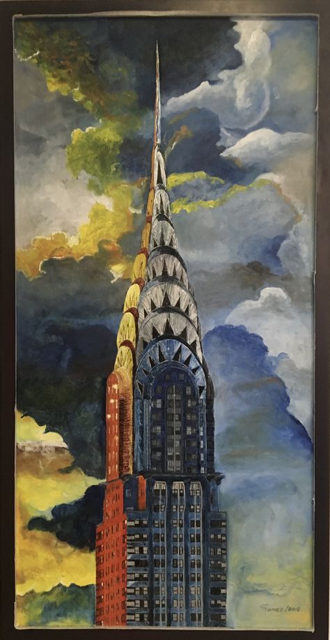 Empire State Building Painting, Nyc Lockscreen, Skyscraper Painting, Design Poster Inspiration, Colossus Of Rhodes, Art Deco Pictures, Woolworth Building, Building Sketch, Palm Tree Art