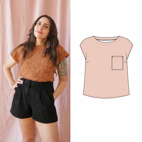 Simple T Shirt Sewing Pattern, Simple T Shirt Pattern, Sewing Shirts For Women Free Pattern, Easy Womens Top Sewing Pattern, Sewing Tshirt Pattern, Simple Tops For Women Pattern, Easy Sew Shirts For Women, Sew Shirts For Women, Easy Sewing Shirt