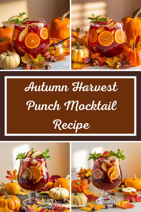 "Celebrate the flavors of the season with this delightful Autumn Harvest Punch Mocktail recipe! Perfect for gatherings, this non-alcoholic cocktail combines fresh fruits and spices, making it an ideal choice for your fall drink ideas. Enjoy this refreshing seasonal beverage at your Thanksgiving celebrations and impress your guests with a delicious harvest punch recipe that everyone will love. Cheers to festive autumn mocktails!" Sunrise Mocktail Recipe, Thanksgiving Mocktail Punch, Thanksgiving Drinks Non Alcoholic Punch, Thanksgiving Mock Tails, Non Alcoholic Thanksgiving Punch, Apple Punch Recipes, Mocktail Punch Recipes, Autumn Mocktails, Fall Punch Recipes Non Alcoholic