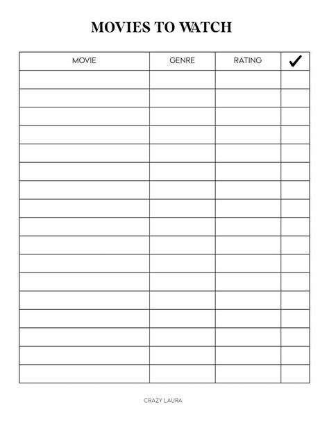 Movie Tracker Printable, Tv Tracker, Bullet Journal Layout Templates, Journal Banner, Movie Tracker, Crazy Laura, Book Review Template, Bullet Journal Ideas Templates, Notepaper