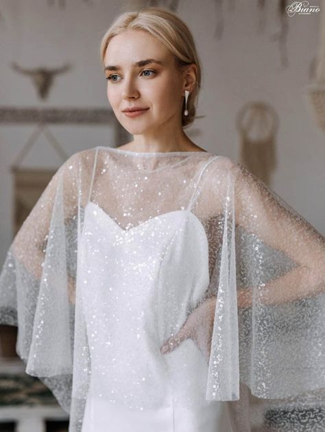 Beautiful Bridal Capes & Capelets | SouthBound Bride Bridal Cape Veil, Veil For Bride, Veil Short, Bridal Capelet, Cape Veil, Dress For The Wedding, Sequin Cape, Berta Wedding Dress, Backless Gown