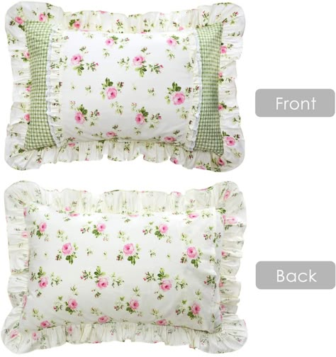 AmazonSmile: FADFAY Farmhouse Style Pillowcases Pink Rosetta Printed Gold with Green Plaid Elegant Country Style 100% Cotton Vintage Lace Ruffles Bedding Pillow Covers Exquisite Craft Standared Size 19" x 29": Home & Kitchen Country Pillow Covers, Ruffles Bedding, Diy Crafts To Sell On Etsy, Homemade Pillow Cases, Pillow Case Ideas, Flower Wall Hanging Decor, Diy Paper Wall Hanging, Room Hanging Decor, Bed Cover Design