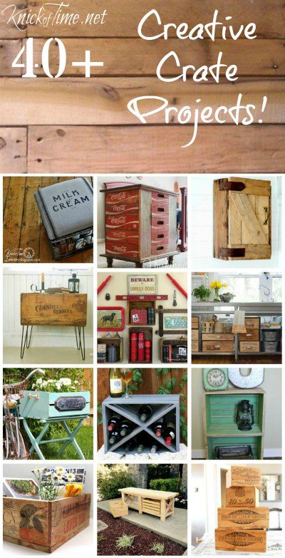 Farmhouse Friday #11 -40+ Creative Crates Ideas - Knick of Time including my freight crate turned side table with hairpin legs. <3 Decorating With Crates, Crates Ideas, Crate Projects, Wooden Shipping Crates, Almirah Designs, Pallet Crates, Crate Diy, Crate Ideas, Shipping Crates