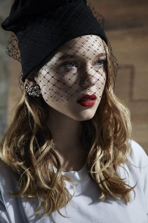 Lea Seydoux Style, Veil Mask, Black Birdcage Veils, Lui Magazine, Fascinator Veil, Cool Beanies, Cap Veil, Modern Hat, Merry Widow