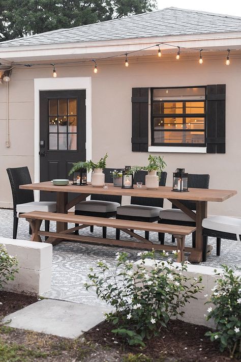 Outdoor Dining Centerpiece Ideas, Small Porch Dining Ideas, Open Patio Ideas Backyards, Back Deck Inspiration, Side Driveway Ideas, Modern Patio Table, Paid Collaboration, Patio Dining Area, Outdoor Patio Inspiration