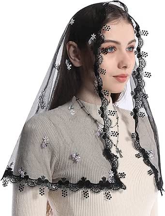 Mantveil Catholic Church Veils for Women: Traditional Lace Mantilla Chapel Veil Latin Mass Head Coverings with Clip Catholic Veil, Lace Mantilla, Veiled Woman, Latin Mass, Head Coverings, Chapel Veil, Triangle Shape, Bridal Veil, Head Covering