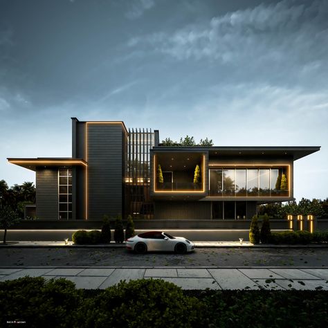 Black Fly: A Modern Villa in India by Am|Visualization Home Designs Exterior, Hiasan Bilik Tidur, Luxury Houses Mansions, Wendy House, Modern Villa Design, Modern House Facades, Architect Design House, Architecture Model House, Modern Exterior House Designs