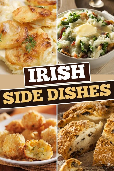 These classic Irish side dishes are the perfect complement to your meal. From colcannon to soda bread to cabbage and bacon, give your sides an Irish makeover. Irish Food Potluck, Irish Sides Recipes, Irish Potato Salad Recipe, Sides For St Patricks Day, St Pattys Side Dish, Easy Irish Recipes Simple, Saint Patrick’s Day Side Dishes, St Patrick Day Potatoes, Irish Side Dishes Vegetables