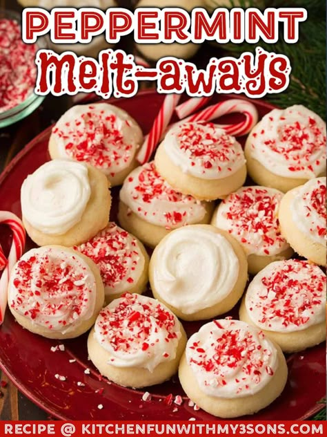 These Peppermint Meltaways are incredibly soft cookies flavored with peppermint extract and topped with a peppermint glaze. They are perfect for Holiday gifts! Peppermint Swirl Fudge, Peppermint Icing For Cookies, Peppermint Melt Aways, Peppermint Extract Cookies, Peppermint Chips Recipes, Peppermint Extract Uses, Peppermint Cream Cheese Frosting, Peppermint Sour Cream Cookies, Christmas Cookies Recipes Peppermint