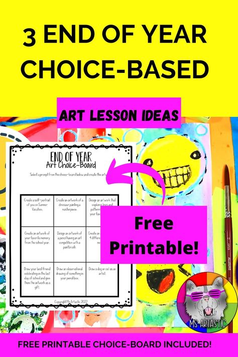 End Of Year Art Activities, End Of Year Art Projects, Art Choice Board, End Of Year Art, Elementary Art Classroom, Art Sub Plans, Holiday Art Projects, Summer Art Projects, Choice Board