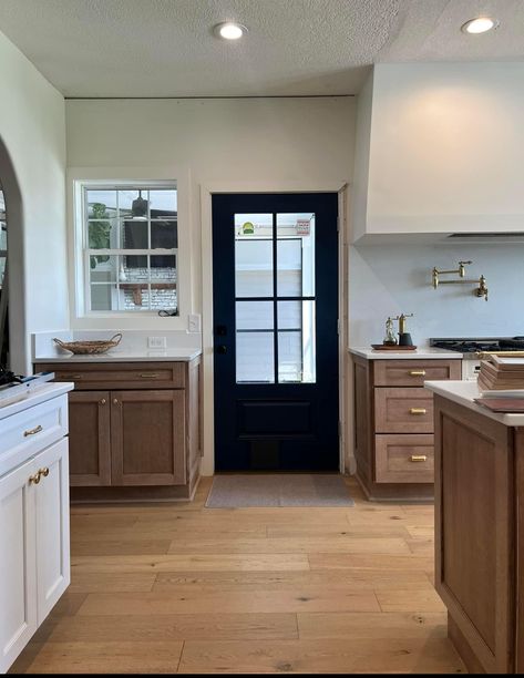 Back Door Into Kitchen, Kitchen With Black Doors, Kitchen With Two Doors, Kitchens With Doors To Outside, Kitchen Layout With Door To Outside, Small Kitchen With Back Door, Kitchen Side Door, Door To Patio From Kitchen, Kitchen With Doorway In Middle