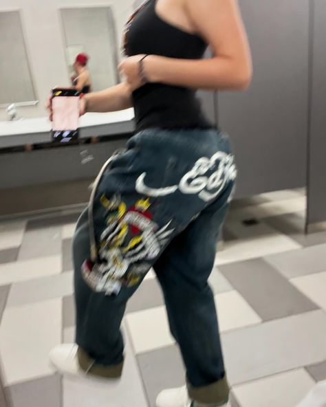 I GOT ON @edhardy ‼️‼️‼️ #edhardyjeans #jeans #edhardy #fashion #ootd #ootdfashion #fit #fitcheck #outfit #outfitoftheday Ed Hardy Jeans Outfit Black Women, Ed Hardy Jeans Outfit, Ed Hardy Jeans, Trashy Outfits, Jeans Outfit Women, Dream Fashion, Cute Lazy Outfits, Lazy Outfits, Jeans Y2k