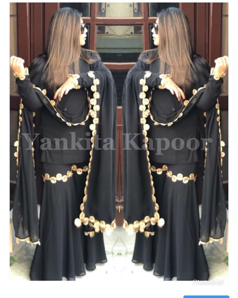 🖤 Beautiful georgette sharara set Can be done in any colour • MADE TO MEASURE . #ootd #fashion #black #blackoutfit #littleblackdress… Black Garara Design, Black Garara Suit, Black Sarara Dress, Black Plazo Outfit, Black Garara, Black Bridal Dresses, Georgette Sharara, Latest Bridal Dresses, Black Bridal