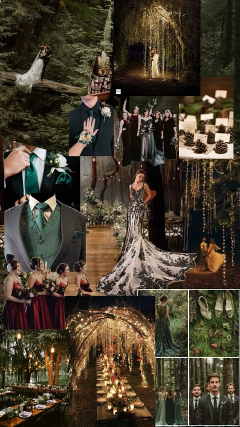 Dark Fairycore Wedding Aesthetic, Dark Acadamia Weddings, Dark Fantasy Wedding Aesthetic, Jungle Wedding Dress, Moody Forest Wedding Dark Autumn, Dystopian Wedding, Dark Romance Wedding Theme, Gothic Forest Wedding, Disneyworld Wedding