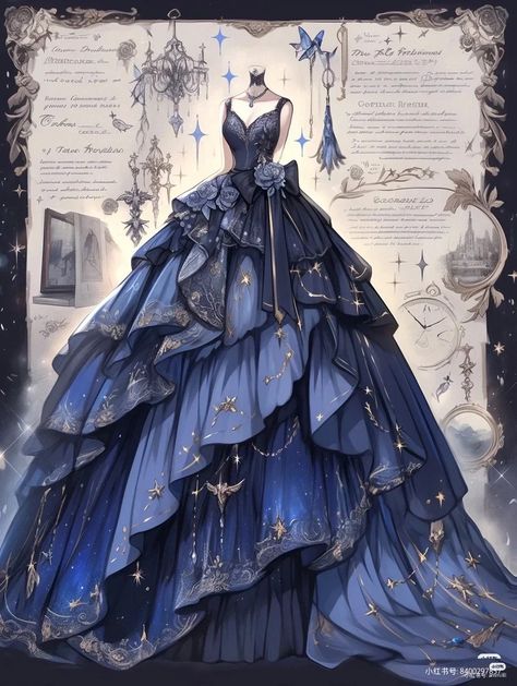 Dark Blue Queen Dress, Black And Blue Fantasy Outfit, Royal Blue Victorian Dress, Ravenclaw Prom Dress, Yule Ball Dress Ravenclaw, Dark Blue Fantasy Dress, Dark Blue Prom Dress Aesthetic, Dark Blue Dress Aesthetic, Dark Blue Ball Gown