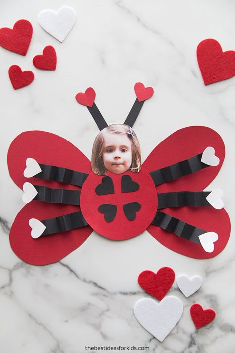 Ladybug Valentine Craft Toddler Love Bug Craft, Valentines Bug Craft, Valentines With Picture, Love Bug Preschool Craft, Valentines Craft With Picture, Valentines Crafts Printable, Lovebug Crafts For Kids, Valentines Crafts For Kids Kindergarten, Love Bug Valentine Craft