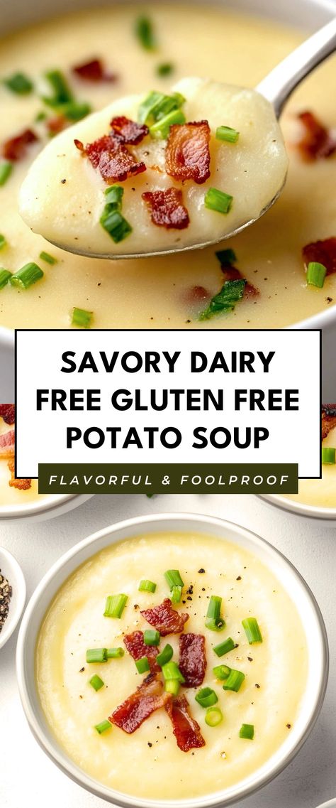 Image for Savory Dairy Free Gluten Free Potato Soup Easy Soup Recipes Non Dairy, Creamy Soup Dairy Free, Potato Soup Dairy Free Gluten Free, Broccoli Potato Soup Dairy Free, Dairy Free Potato Soup Instant Pot, Non Dairy Potato Soup Recipes, Crockpot Gluten Free Potato Soup, No Dairy Potato Soup, Soups Without Dairy