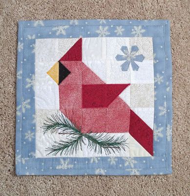 Cardinal mini quilt Cardinal Quilt Blocks Free Pattern, Seasonal Mini Quilts, Cardinal Quilt Pattern, Cardinal Quilt Patterns Free, Winter Quilt Blocks Free Pattern, Cardinal Quilt Block Pattern Free, Cardinal Quilt Block Pattern, Cardinal Quilts, Cardinal Quilt Block