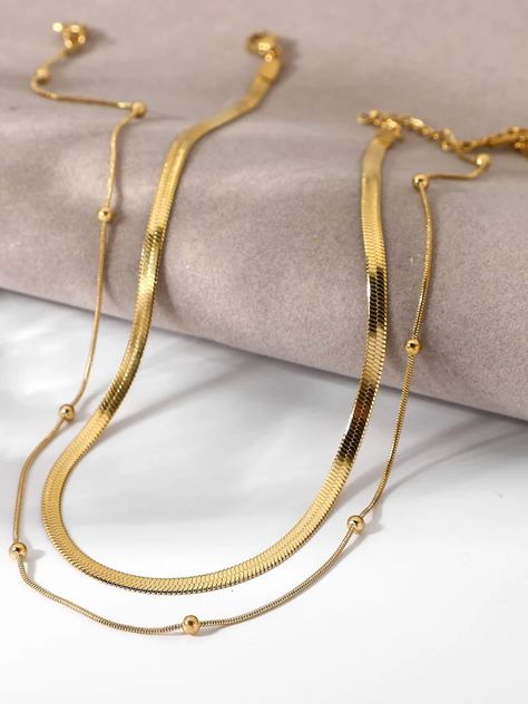 Double Gold Chain, Choker Simple, Gold Layered Necklace, Gold Chain Choker, Double Necklace, Choker Gold, Gold Chain Design, 18k Gold Chain, Real Gold Jewelry