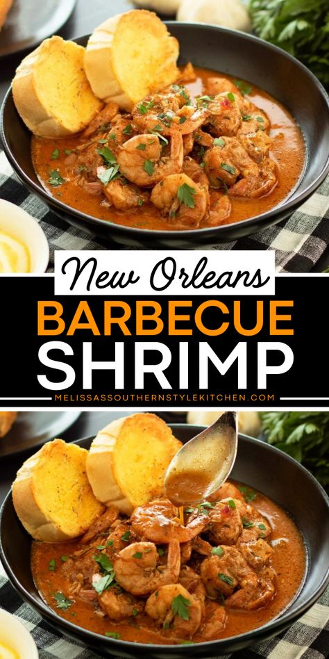 Make the best appetizer recipe any day of the week! This New Orleans Barbecue Shrimp recipe features sauce. Serve this as a yummy appetizer with crusty French bread to soak up every drop of the delicious sauce! Southern Bbq Shrimp, Shrimp Sauce Piquant Louisiana, New Orleans Barbecue Shrimp, New Orleans Bbq Shrimp And Grits, New Orleans Style Bbq Shrimp, Barbeque Shrimp Recipes, Louisiana Bbq Shrimp Recipe, New Orleans Appetizers Finger Foods, Barbecue Shrimp Recipe New Orleans