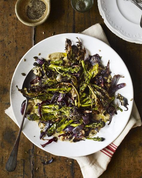 Purple Sprouting Broccoli Recipes, Purple Sprouting Broccoli, Purple Broccoli Recipe, Vegetarian Starter Recipes, Purple Broccoli, Salad With Broccoli, Nutrition Meals, Vegeterian Dishes, Broccoli Gratin