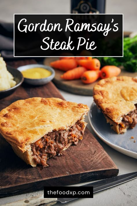 Gordon Ramsay's steak pie is a delicious main course meal. It has a crispy pastry crust. It's filled with tender beef chunks and mouth-watering gravy. So, try this traditional British meal now. The official website of TheFoodXP has the recipe for the steak. #steakpie #steakpierecipes #steakpierecipeeasy #steakpierecipepuffpastries #steakpiescottish #gordonramsaysteakpie #gordonramsay #gordonramsaysteakpierecipe British Steak Pie Recipe, English Steak Pie, English Pies British, British Steak Pie, Scottish Meat Pie Recipe Beef, British Beef Pie, Steak Pies Recipes, Easy Steak Pie Recipe, English Pie Recipes