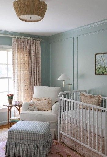 nursery design ideas for baby girl Blue Nursery Girl, Stunning Nursery, Nursery Corner, Wallpapered Rooms, Jenny Lind Crib, Girl Nursery Inspiration, Nursery Inspiration Girl, Nursery Layout, Nursery Design Ideas