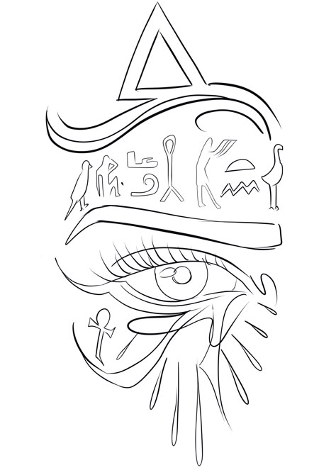 Egyptian Drawing Pencil, Simple Egyptian Tattoo, Egyptian Tattoo Stencil, Eye Of Horus Drawing, Egyptian Sketch, Egypt Sketch, Egypt Tattoo Design, Nefertiti Tattoo, Tattoo Stencil Designs