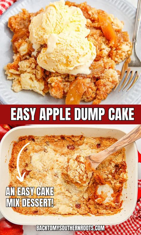 Enjoy a delicious apple dump cake with this easy dump cake recipe using a yellow cake mix and apple pie filling. Perfect for a quick and tasty dessert, this boxed dump cake is a crowd-pleaser! Easy Apple Dump Cake, Bake Apples, Yellow Cake Mix Recipes, Apple Dump Cake Recipe, Apple Dump Cake, Easy Dump Cake Recipe, Dump Cake Recipe, Cake Mix Desserts, Apple Recipes Easy