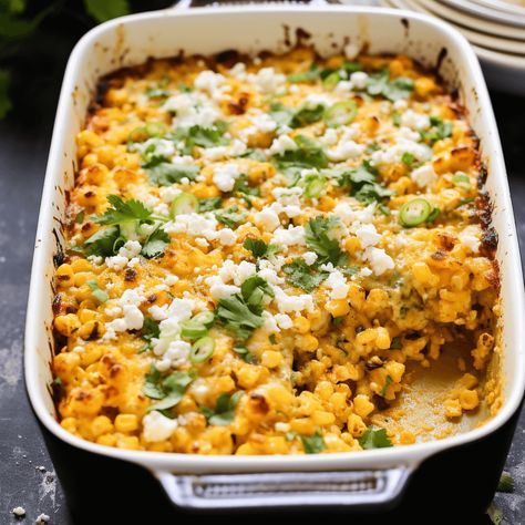 Mexican Street Corn casserole Mexican Street Corn Rice, Corn Casserole Crockpot, Mexican Street Corn Casserole, Mexican Corn Casserole, Street Corn Casserole, Vegetables Casserole, Texmex Recipes, Southwestern Food, Mexican Casseroles