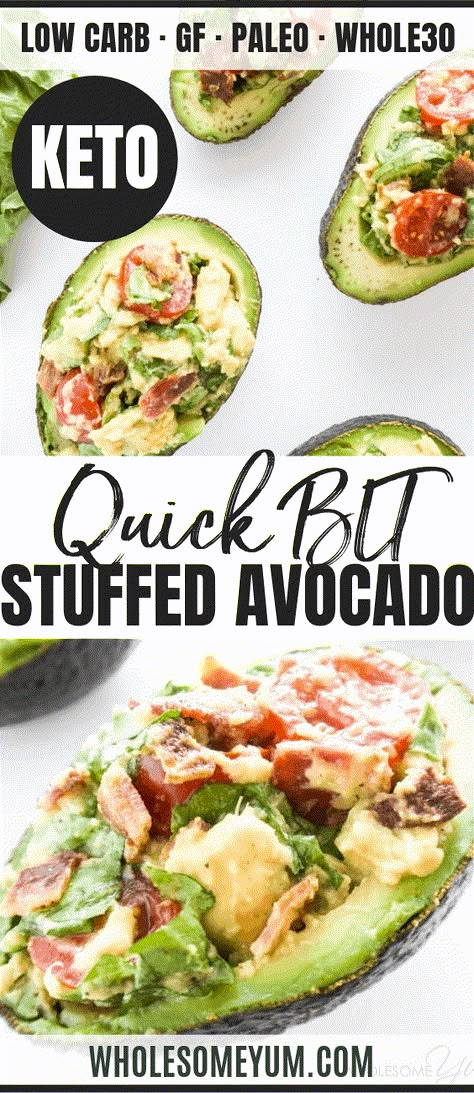 Keto Avocado Snacks, Keto Stuffed Avocado Recipes, Stuffed Avacacado Recipes, Stuffed Avocado Recipes, Keto Blt, Keto Avocado Recipes, Keto Veggie Recipes, Best Avocado Recipes, Avocado Blt